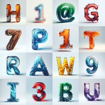 glass 3D Lettering Typeface. AI generated illustration