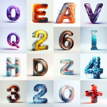 glass 3D Lettering Typeface. AI generated illustration