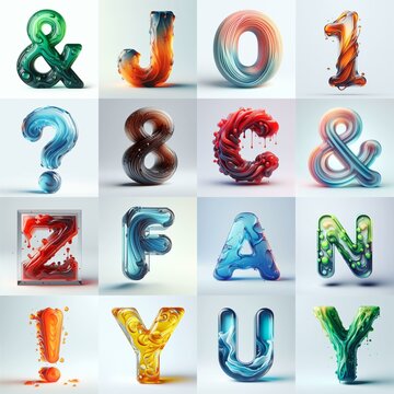 glass 3D Lettering Typeface. AI generated illustration