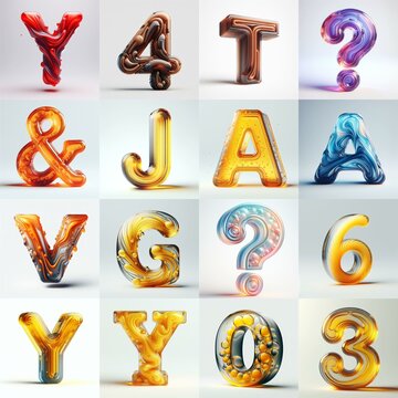 glass 3D Lettering Typeface. AI generated illustration