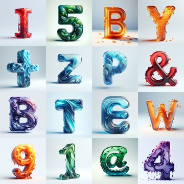 glass 3D Lettering Typeface. AI generated illustration