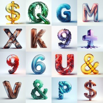 glass 3D Lettering Typeface. AI generated illustration