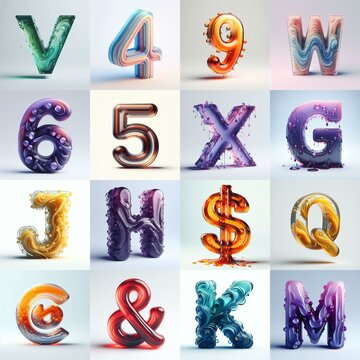 glass 3D Lettering Typeface. AI generated illustration