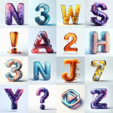 glass 3D Lettering Typeface. AI generated illustration