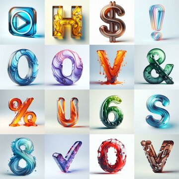 glass 3D Lettering Typeface. AI generated illustration