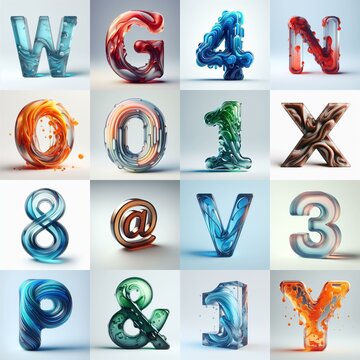 glass 3D Lettering Typeface. AI generated illustration