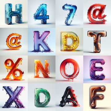 glass 3D Lettering Typeface. AI generated illustration