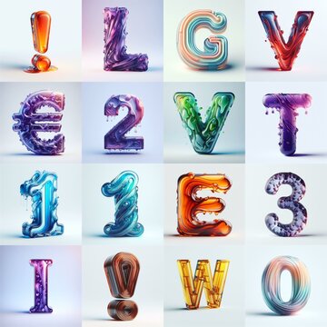 glass 3D Lettering Typeface. AI generated illustration