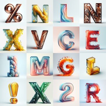 glass 3D Lettering Typeface. AI generated illustration
