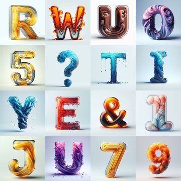 glass 3D Lettering Typeface. AI generated illustration