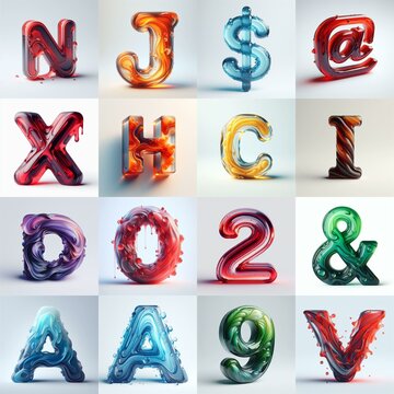 glass 3D Lettering Typeface. AI generated illustration