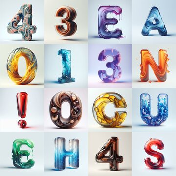 glass 3D Lettering Typeface. AI generated illustration