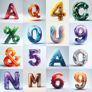 glass 3D Lettering Typeface. AI generated illustration