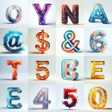 glass 3D Lettering Typeface. AI generated illustration