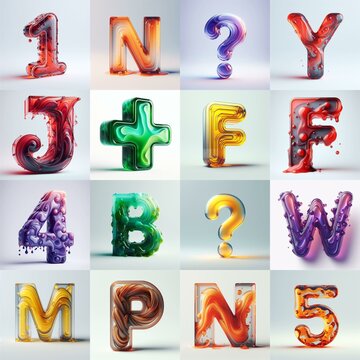 glass 3D Lettering Typeface. AI generated illustration