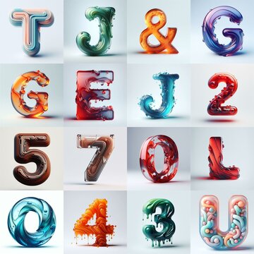 glass 3D Lettering Typeface. AI generated illustration