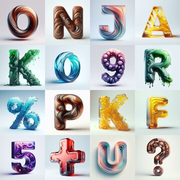 glass 3D Lettering Typeface. AI generated illustration