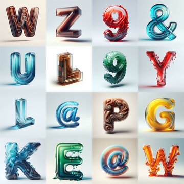 glass 3D Lettering Typeface. AI generated illustration