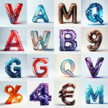glass 3D Lettering Typeface. AI generated illustration