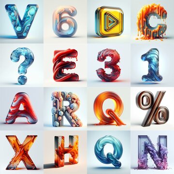 glass 3D Lettering Typeface. AI generated illustration