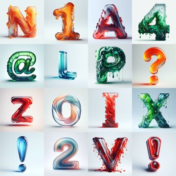 glass 3D Lettering Typeface. AI generated illustration