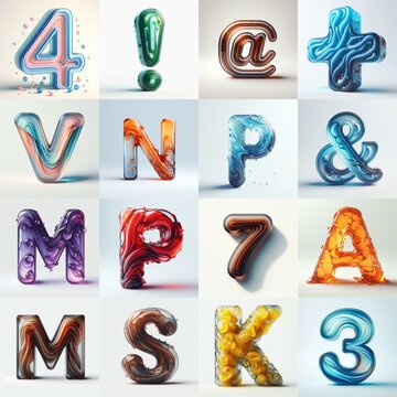glass 3D Lettering Typeface. AI generated illustration