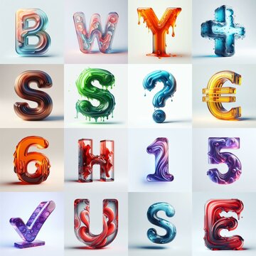 glass 3D Lettering Typeface. AI generated illustration