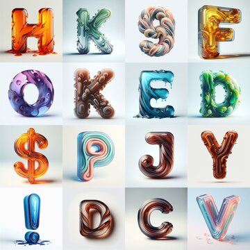 glass 3D Lettering Typeface. AI generated illustration