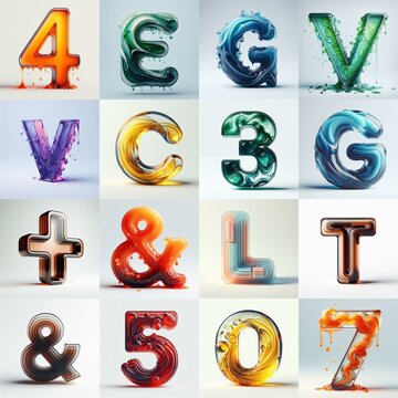 glass 3D Lettering Typeface. AI generated illustration