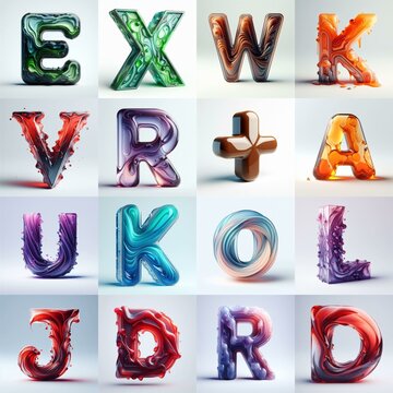 glass 3D Lettering Typeface. AI generated illustration