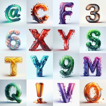 glass 3D Lettering Typeface. AI generated illustration