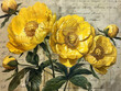 Vintage floral artwork with yellow peonies