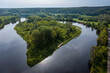 Beautiful aerial view of a wooded island on the Neris River in Lithuania