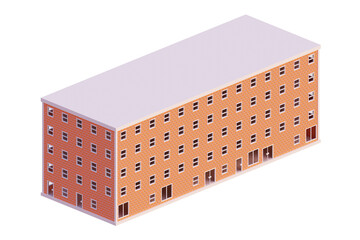 Wall Mural - Orange brick building, isometric. 3d rendering.	