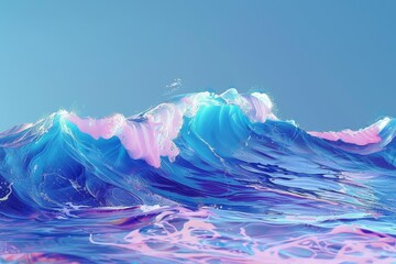 Wall Mural - Ocean Wave Painting, A digital interpretation of a tranquil blue ocean scene with gentle waves against a vibrant blue background