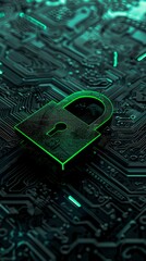 Aufkleber - Green glowing padlock on a circuit board