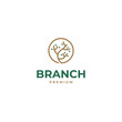 Tree branch leaf logo design template vector illustration idea