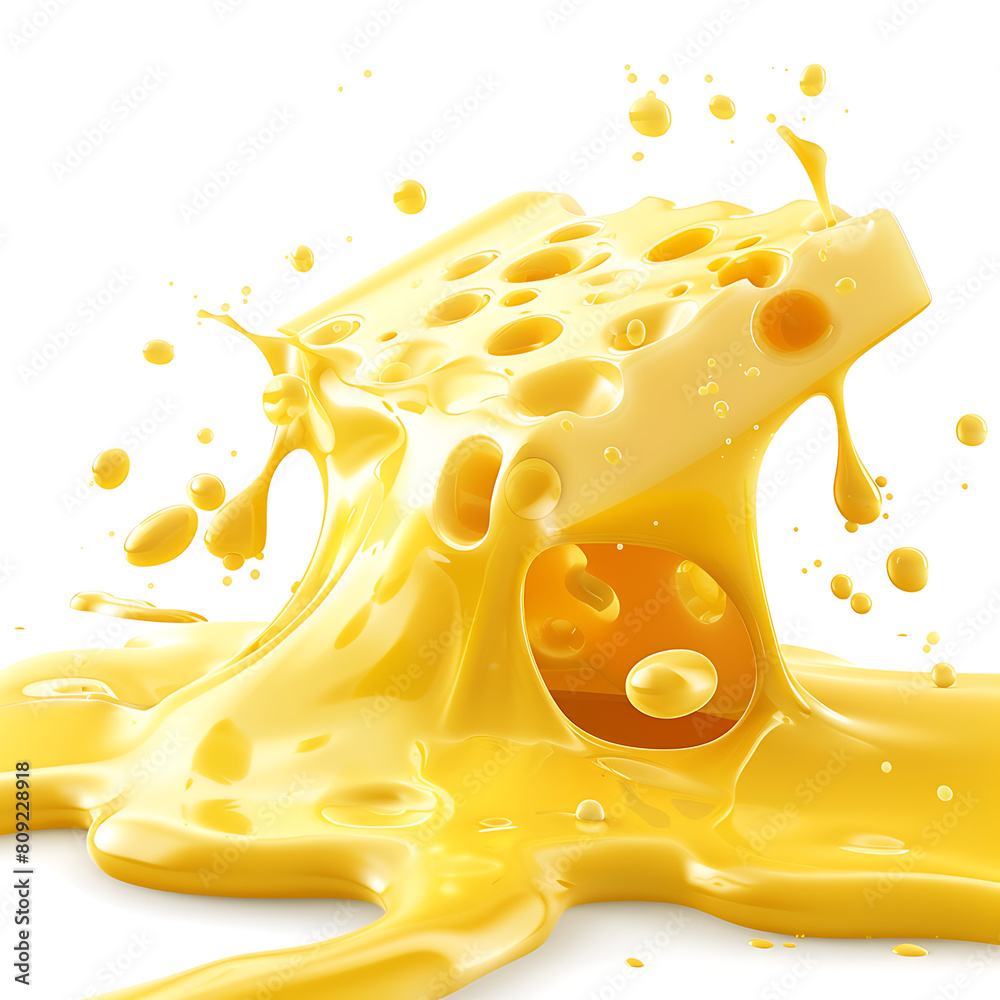 Piece of Cheese with drip and melting sauce splashing isolated on white ...