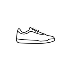 Poster - Sneakers line vector. Outline sneaker simple icon on white background. Sports shoes black concept logo vector. Running symbol icon. Sneaker foot size vector. Vector stylish illustration.