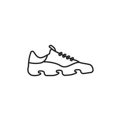 Poster - Sneakers line vector. Outline sneaker simple icon on white background. Sports shoes black concept logo vector. Running symbol icon. Sneaker foot size vector. Vector stylish illustration.