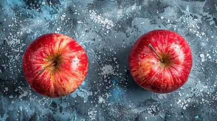 Sticker -   Red apples rest on blue-gray surface with sprinkles