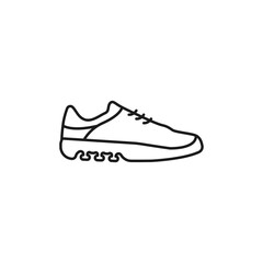 Poster - Sneakers line vector. Outline sneaker simple icon on white background. Sports shoes black concept logo vector. Running symbol icon. Sneaker foot size vector. Vector stylish illustration.