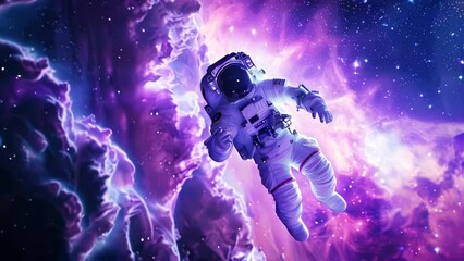 Wall Mural - An astronaut floating in space against a stunning cosmic background