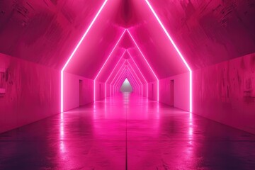 Wall Mural - An empty underground pink room like tunnel with bare walls and lighting metro