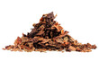 Pile of dried smoking tobacco isolated on a white background. Chopped tobacco leaves.