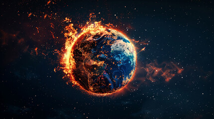 earth planet in fire, the future of the world is in danger, global warming, climate change, forest f
