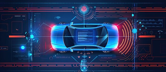 Poster - Smart car systems, Autonomous driving, HUD displays, Sensory technology modern illustration.