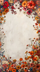 Wall Mural - An artful textile pattern featuring flowers on a white background