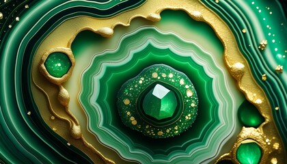 Wall Mural - green and gold agate gemstone crystal geode closeup macro