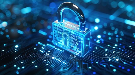 Cyber security concept. digital padlock on abstract cyber security with binary code